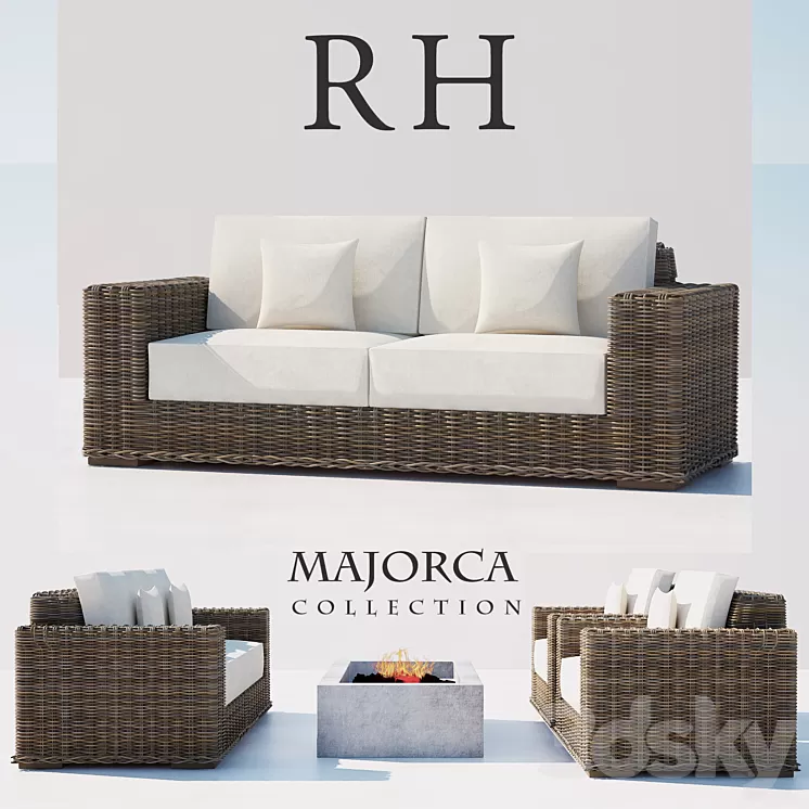 RH RATTAN SOFA SET 3D Model