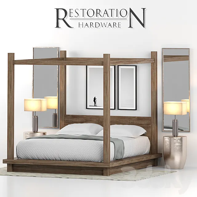 RH RECLAIMED RUSSIAN OAK CANOPY BED 3D Model