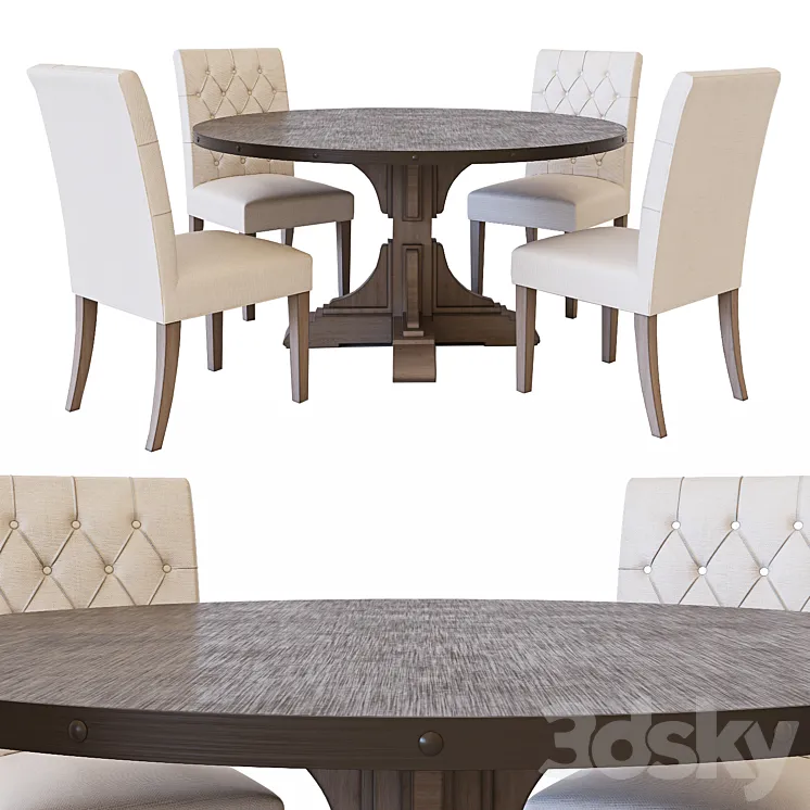 RH Round dining table & Bennett Parsons dining chair 3D Model Free Download
