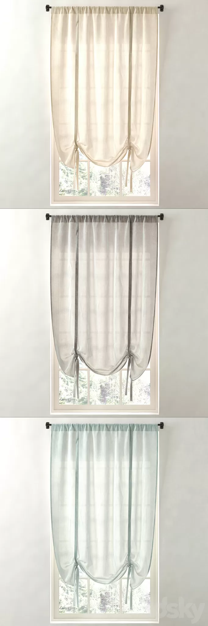 RH \/ SHEER LINEN-COTTON TIE-UP SHADE 3D Model