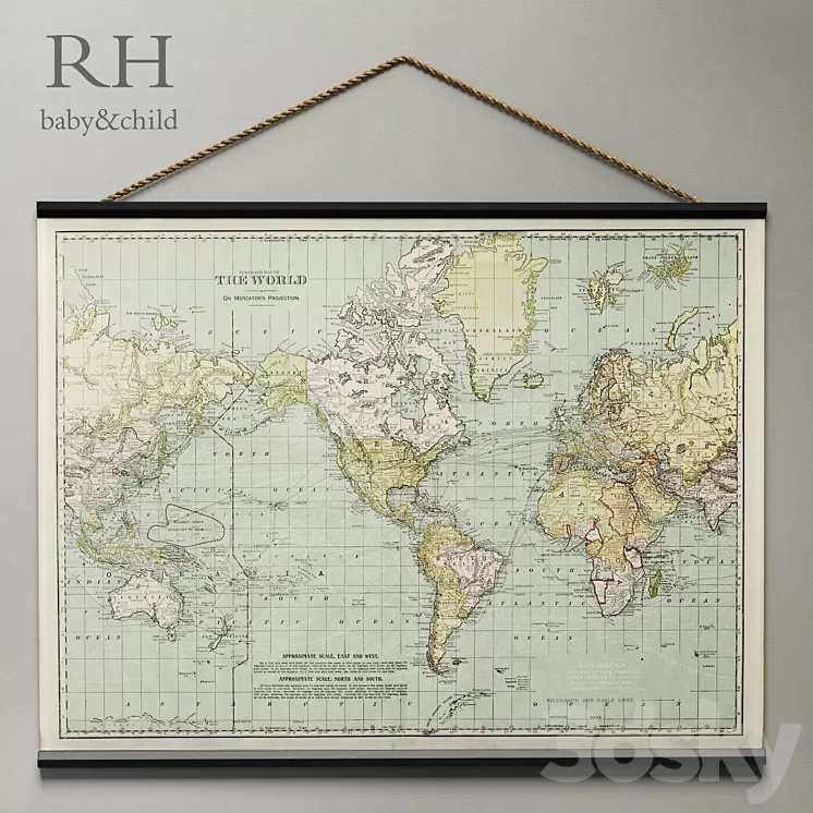 RH \/ VINTAGE WORLD MAP TAPESTRY 3D Model
