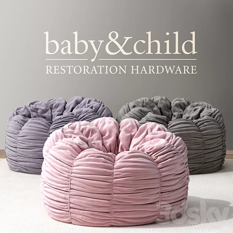 RH \/ WASHED VELVET RUCHED BEAN BAG 3D Model