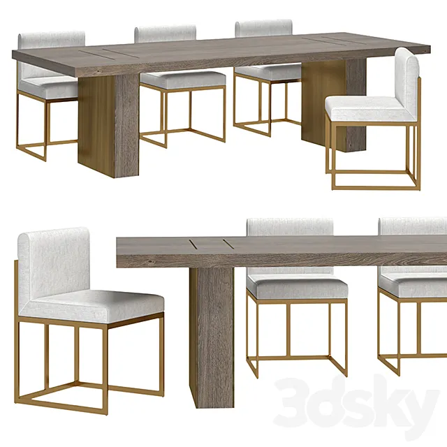 RH – Waxler Side Chair & Gage Rectangular Dining Table 3D Model