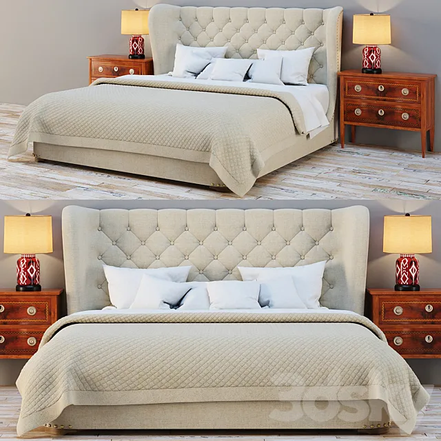 RH_CHURCHILL FABRIC SLEIGH BED 3D Model