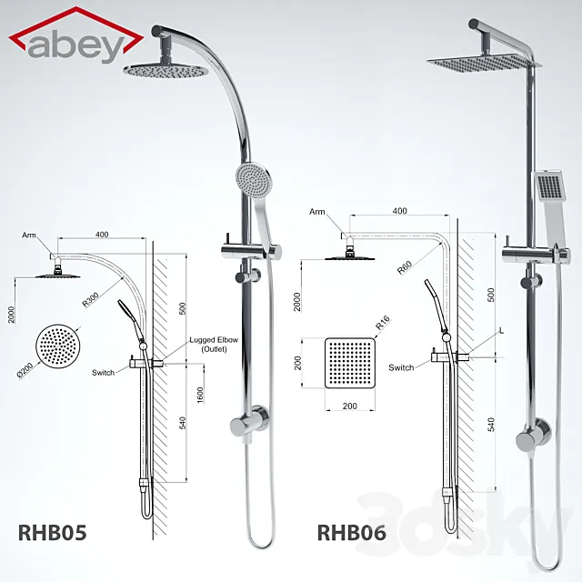 RHB05 MONZA Curve Rail and Hand Shower Ensemble 3DModel