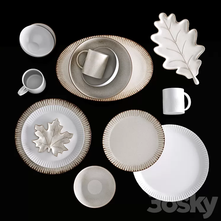 Ridge Textured Stoneware Dinnerware Collection 3D Model Free Download