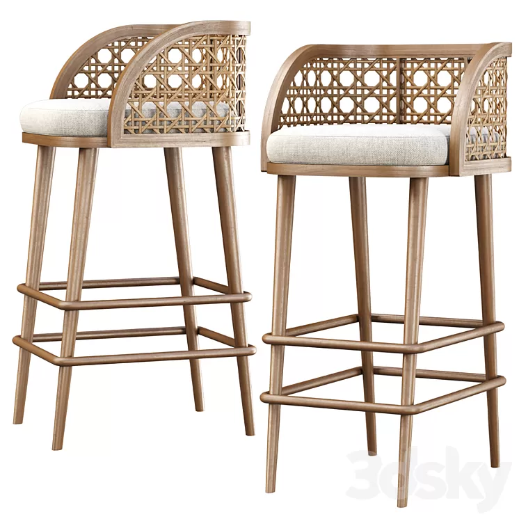 Rimma rattan bar stool DS67 / Wooden bar stool 3D Model Rimma rattan bar stool DS67 / Wooden bar stool 3D Model