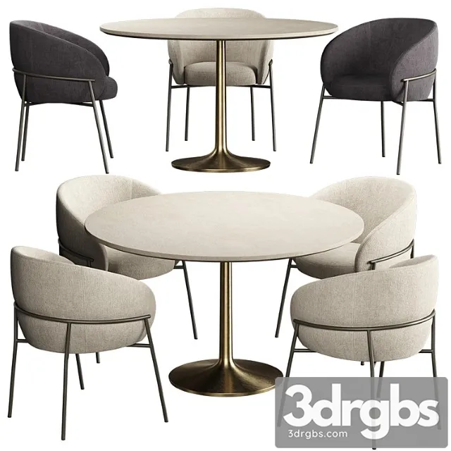 RIMO Chair Brown Marble Dining Table with Brass Base 3D Model Download