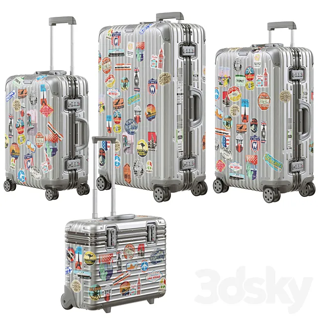 Rimowa Aluminum Luggage with Stickers PBR 4k 3D Model