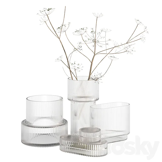 Ripple Fluted Glass Vases HnM Home 3D Model