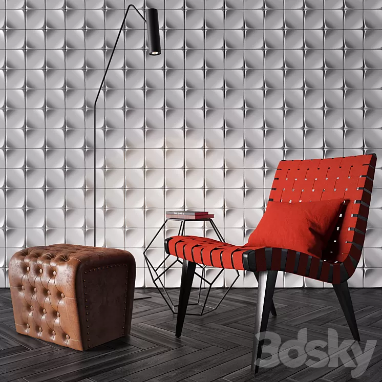 Risom chair set 3D Model Risom chair set 3D Model