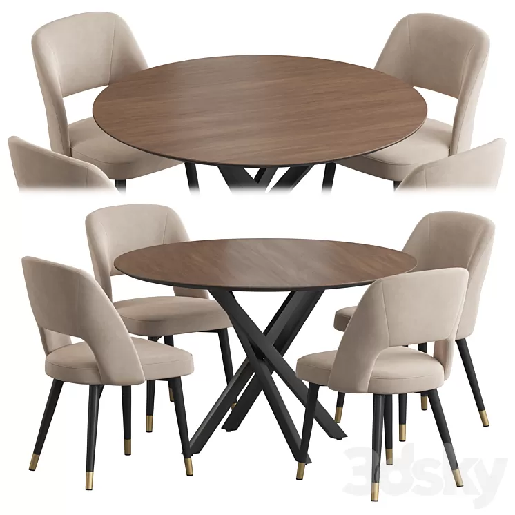 Ritz table Hudson stool dining set 3D Model