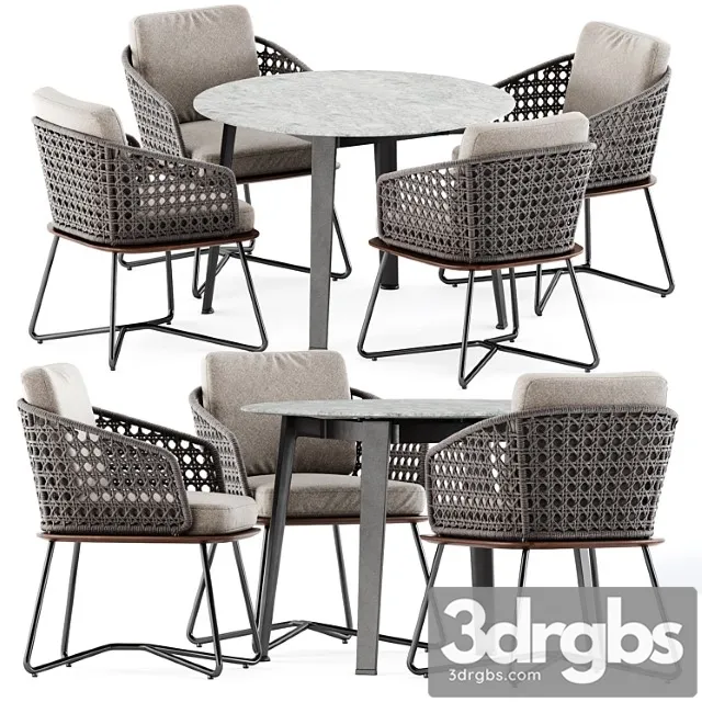 Rivera little armchair by minotti and ginepro round outdoor table by bebitalia