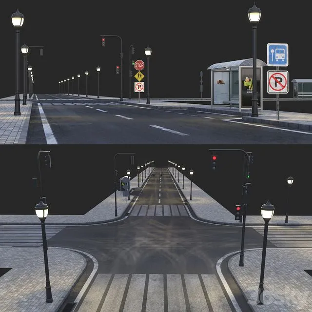 Road and busstop 3D Model Road and busstop 3D Model