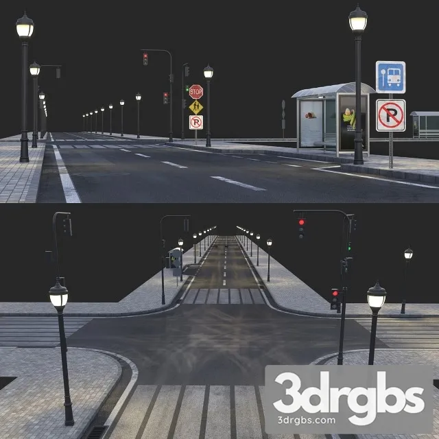 Road and Busstop 3D Model Download