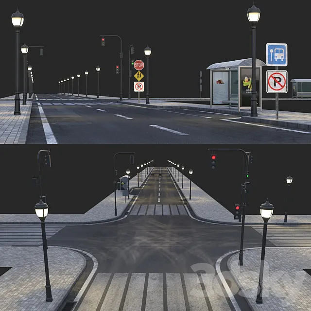 Road and busstop 3DModel Road and busstop 3DModel