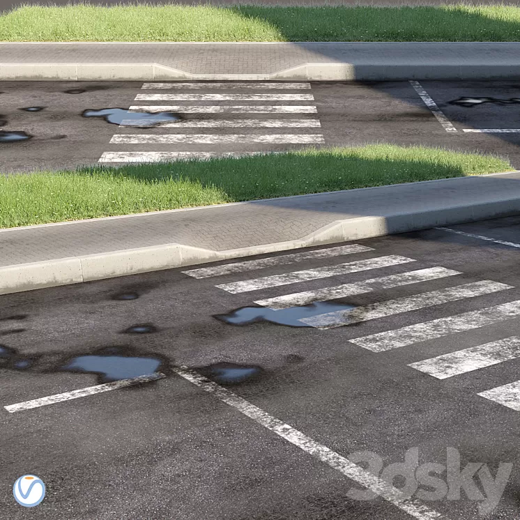 Road sidewalk curb grass 2 3D Model