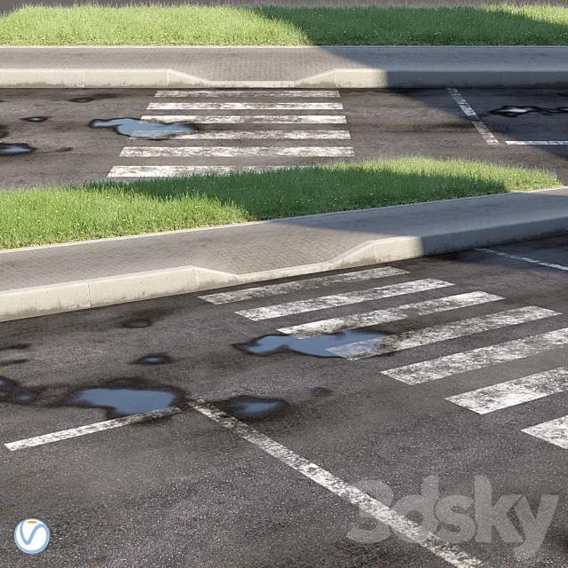 Road. sidewalk. curb. grass 2 3DModel Road. sidewalk. curb. grass 2 3DModel