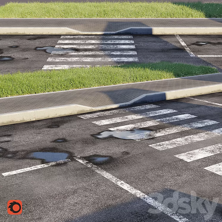 Road sidewalk curb grass 3D Model
