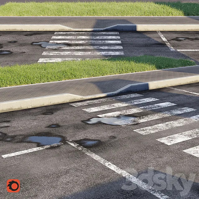 Road. sidewalk. curb. grass 3DModel Road. sidewalk. curb. grass 3DModel