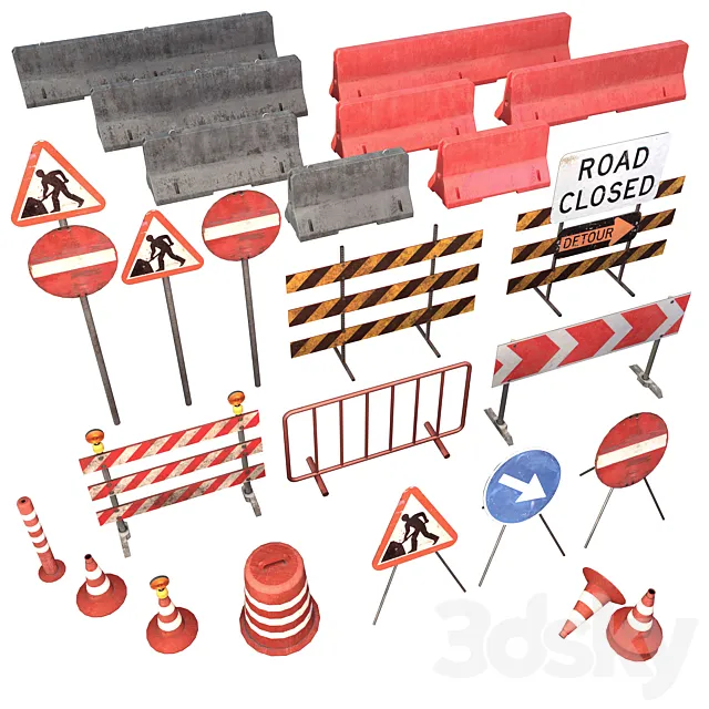 Road traffic signs set Low poly 3D Model Road traffic signs set Low poly 3D Model