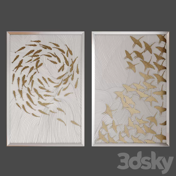 Robat's School of Fish and Robat's Birds in Flight Wall Art John-Richard Collection 3D Model