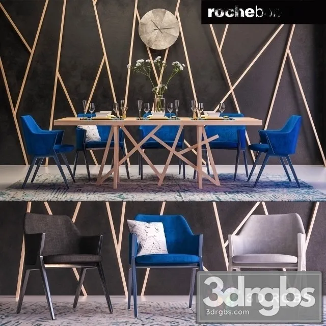 Roche Bobois Table and Chair Set 3D Model Download