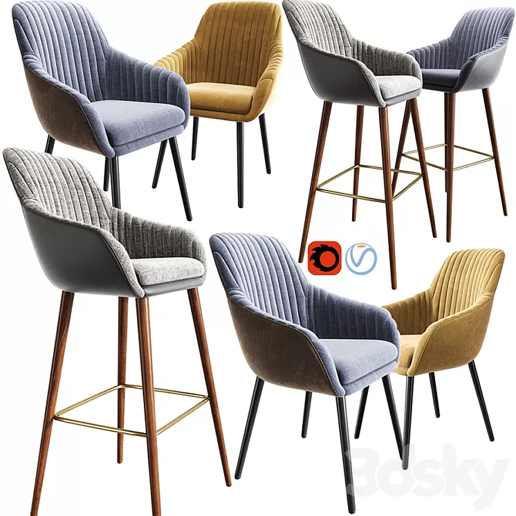 Rochelle Strip Bar Stool And Dining Chair 3D Model Rochelle Strip Bar Stool And Dining Chair 3D Model