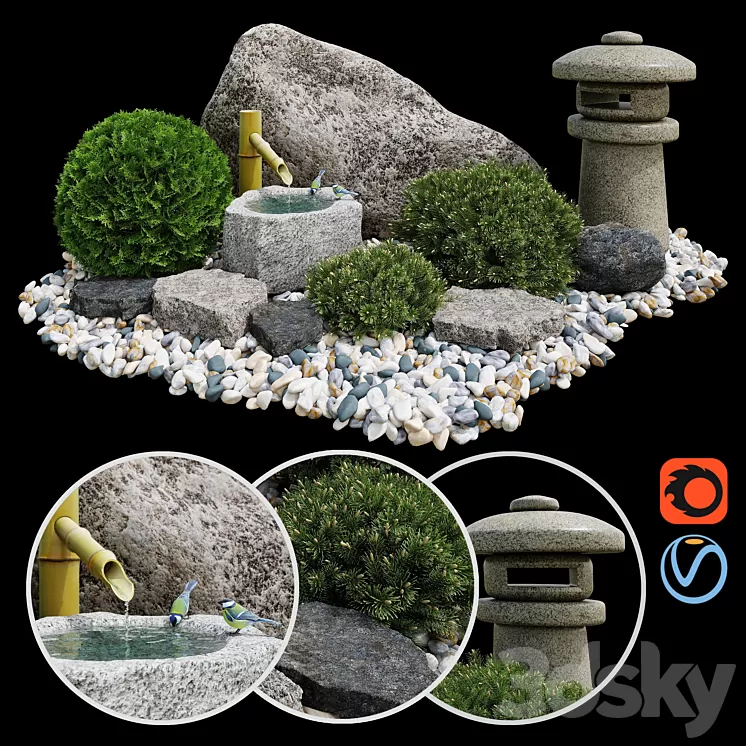 Rock garden. Tsukubai / Rock garden. Tsukubai 3D Model Rock garden. Tsukubai / Rock garden. Tsukubai 3D Model