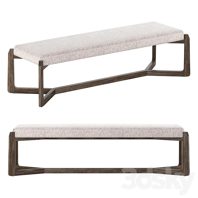 Roe Mid Century Modern Gray Performance Upholstered Wood Bench 3DModel Roe Mid Century Modern Gray Performance Upholstered Wood Bench 3DModel