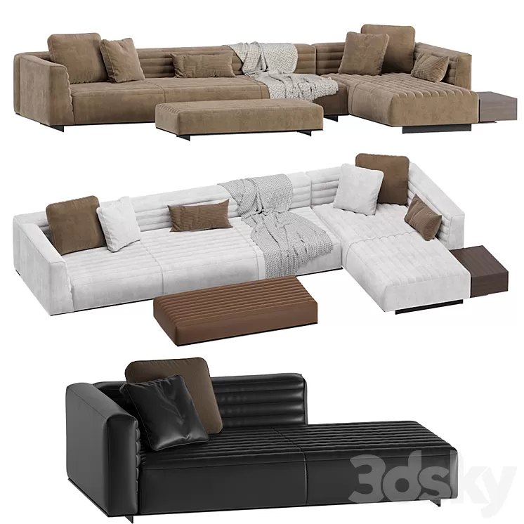 Roger Modular Sofa Minotti 2 version Leather & Velvet 3D Model Roger Modular Sofa Minotti 2 version Leather & Velvet 3D Model
