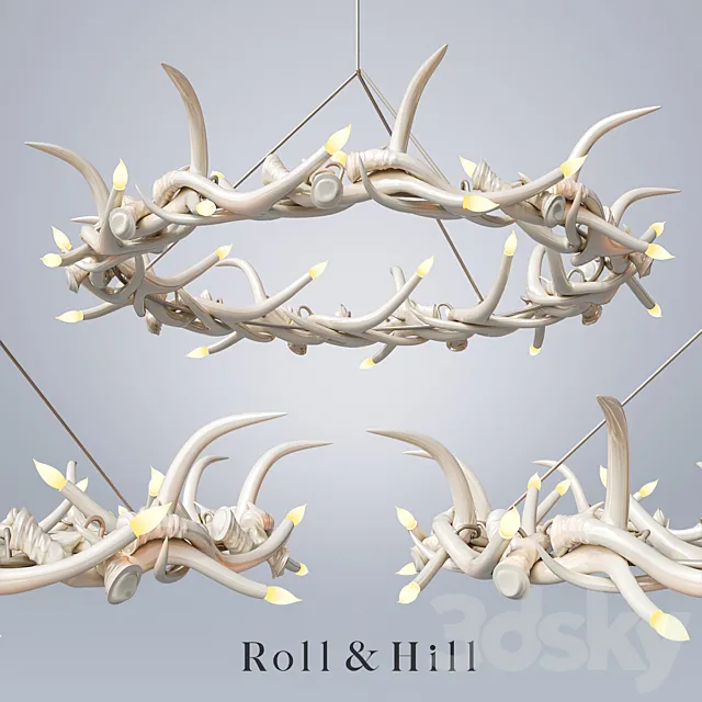 Roll & Hill _ Chandelier – 27 Antler Ring 3D Model Roll & Hill _ Chandelier – 27 Antler Ring 3D Model