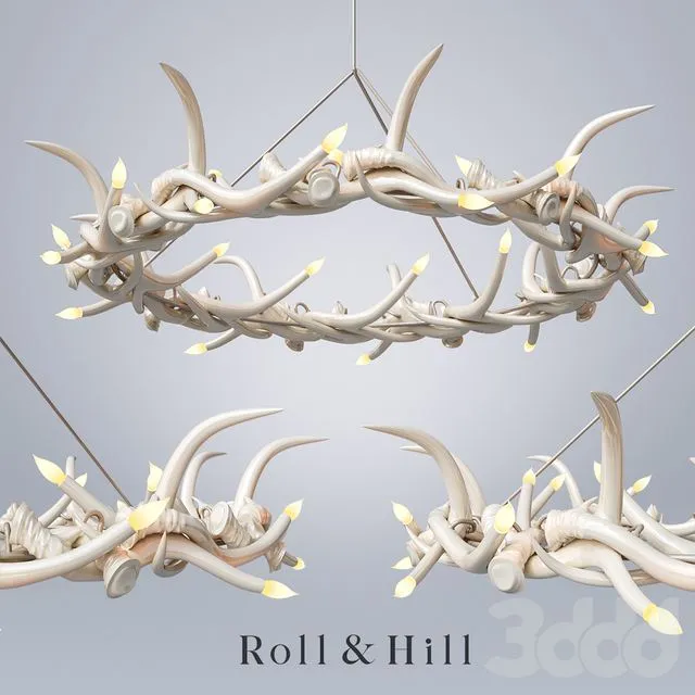 Roll & Hill Chandelier – 27 Antler Ring 3D Model