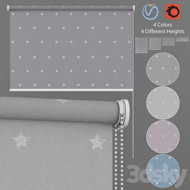 Roller Blind Stars in Four Colors Set 1 3D Model Roller Blind Stars in Four Colors Set 1 3D Model