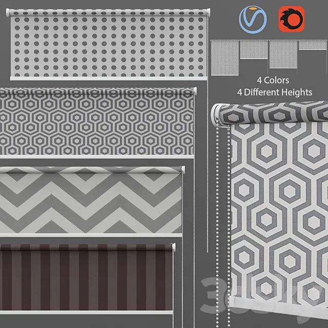 Roller Blind Stars in Four Styles Set 2 3D Model Roller Blind Stars in Four Styles Set 2 3D Model