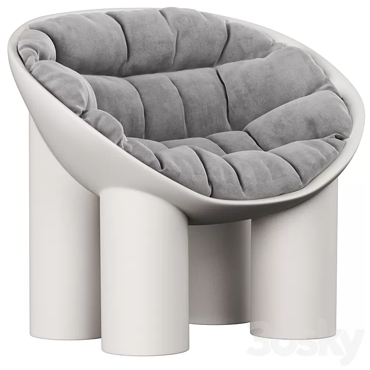 Roly Poly Polyethylene Armchair in Concrete with Cushions by Faye Toogood 3D Model Free Download