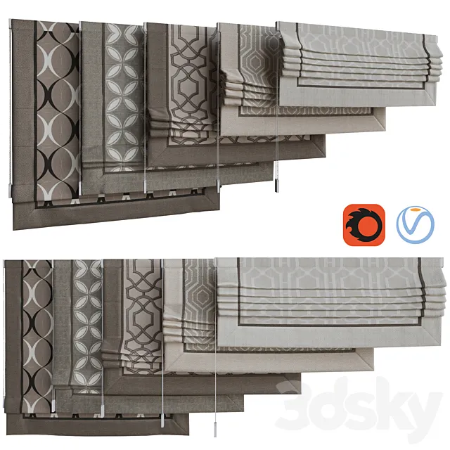 Roman blinds set 12 3D Model Roman blinds set 12 3D Model