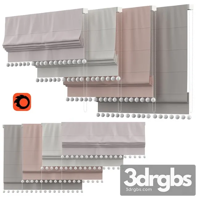 Roman Curtains 136 Rh Baby Child Pom Pom Linen Cotton Roman Shade 3D Model Download