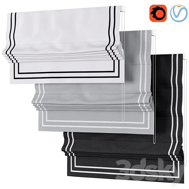 Roman Curtains 153 | Linen Blend Flat Roman Shades | Double ribbon 3D Model