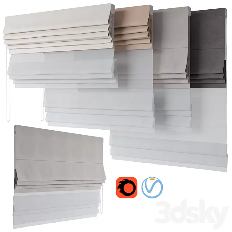 Roman Curtains 190 | Dual Roman Shades | day and night 3D Model Free Download