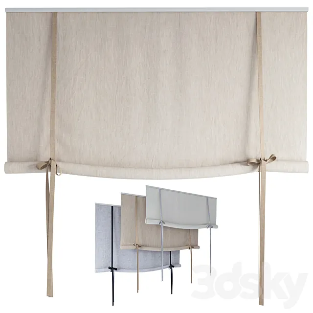 Roman Curtains 194 | Roll-up Curtain | Roller blind with bows 3D Model Roman Curtains 194 | Roll-up Curtain | Roller blind with bows 3D Model