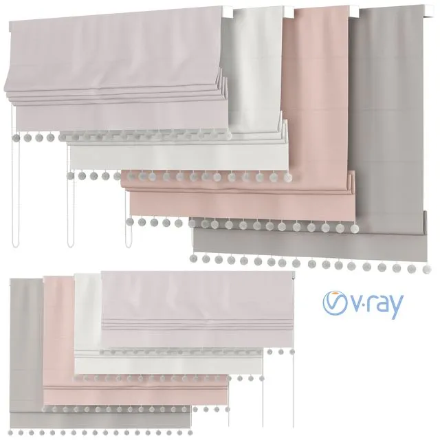 Roman Curtains 56 Rh Baby & child POM-POM LINEN-COTTON ROMAN SHADE 3D Model Roman Curtains 56 Rh Baby & child POM-POM LINEN-COTTON ROMAN SHADE 3D Model