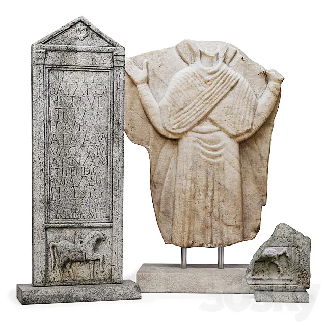 Roman tombstones and marble relief 3D Model
