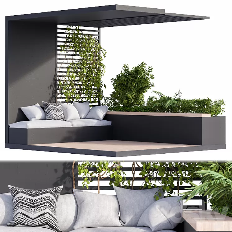 Roof Garden and Balcony Furniture Black Set 3D Model Roof Garden and Balcony Furniture Black Set 3D Model