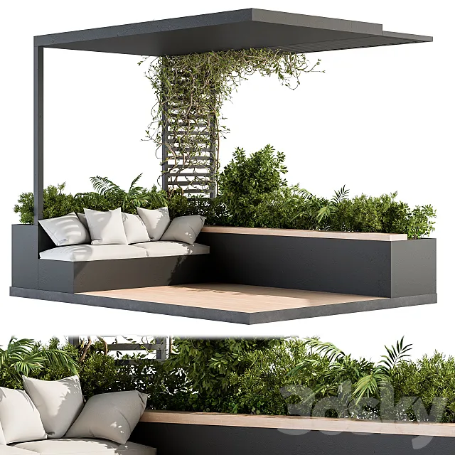 Roof Garden and Balcony Furniture with Pergola 08 3D Model