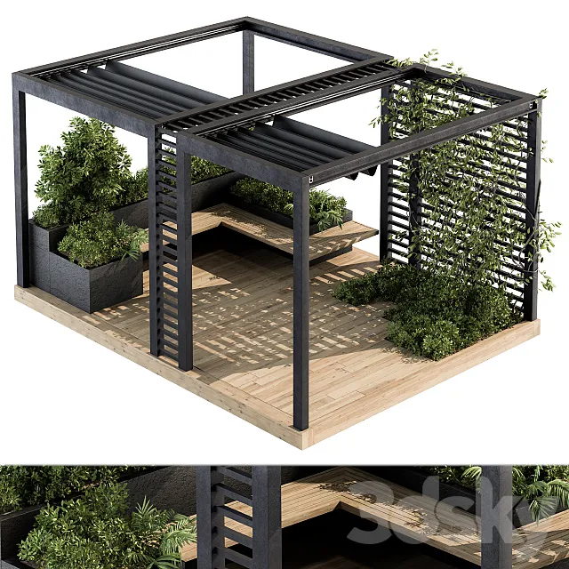 Roof Garden and Landscape Furniture with Pergola 05 3DModel