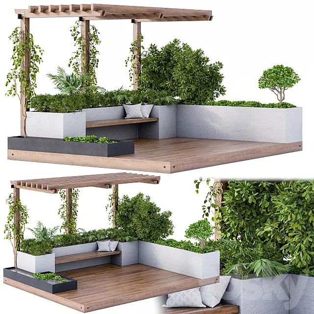 Roof Garden and Landscape Furniture with Pergola 3DModel