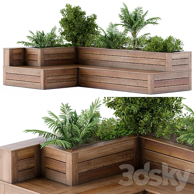 Roof Garden- Back Yard Furniture Bench with Flower Box 3DModel