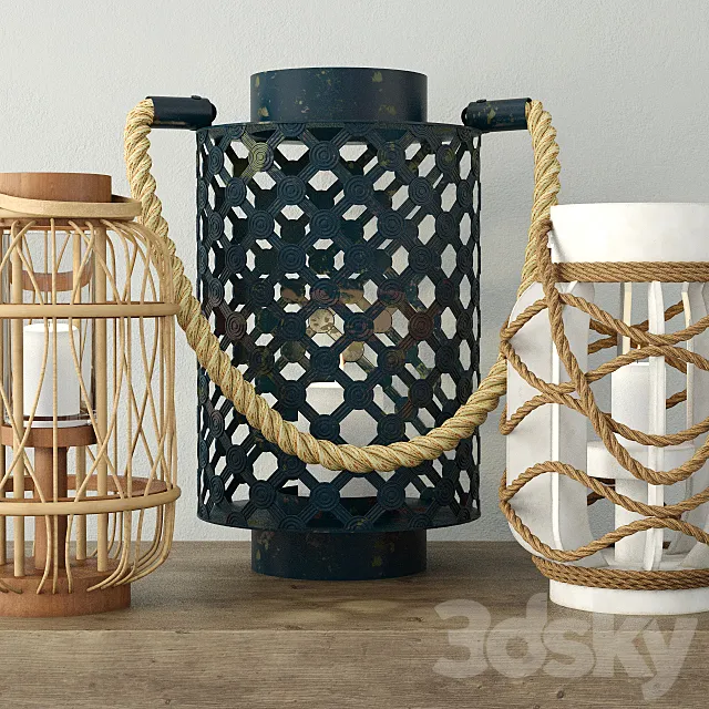 Rope & Rattan Lanterns 3D Model Rope & Rattan Lanterns 3D Model