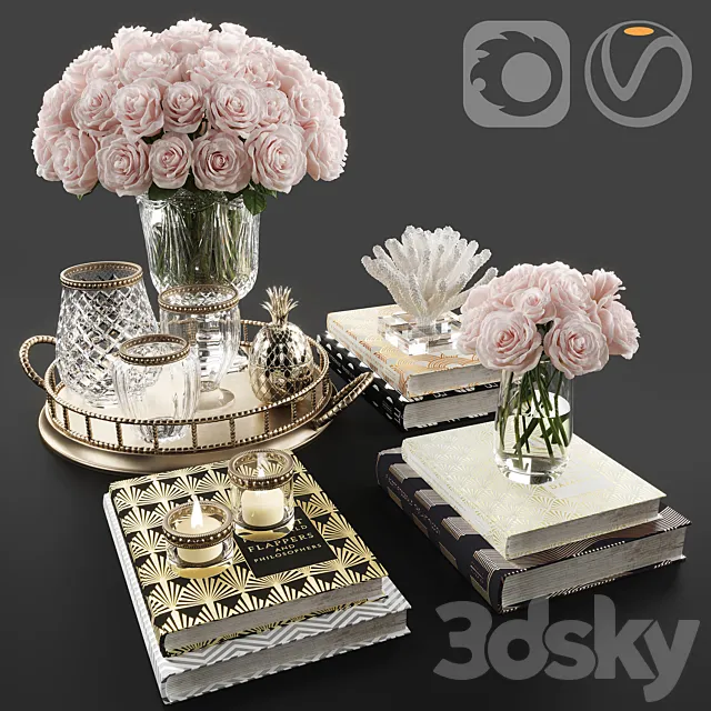 Rose and crystal vase decoration set 11 3DModel